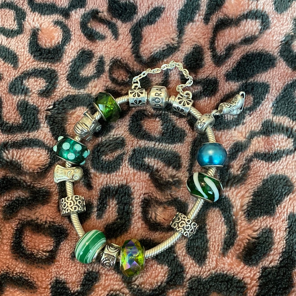 Pandora bracelet with safety chain plus charms